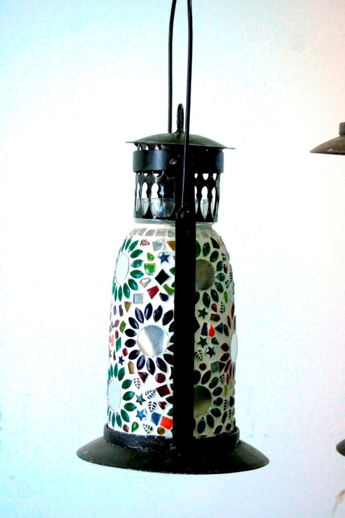 Lampada Mosaico India. Ideale Sia Da Appendere Che Da Appoggio. Dimensioni Diametro  Base 18, h33/h44cm Compreso Il Manico