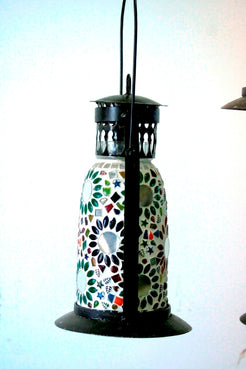 Lampada Mosaico India. Ideale Sia Da Appendere Che Da Appoggio. Dimensioni Diametro  Base 18, h33/h44cm Compreso Il Manico