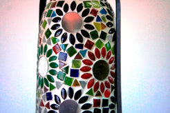 Lampada Mosaico India. Ideale Sia Da Appendere Che Da Appoggio. Dimensioni Diametro  Base 18, h33/h44cm Compreso Il Manico